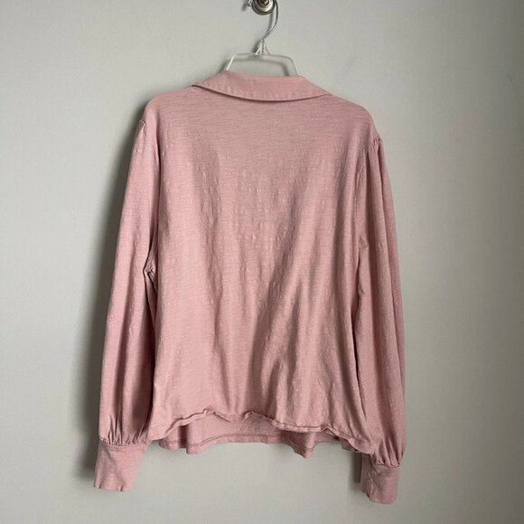 Boden Pink Milkshake Notch Collared V Neck Long Blouson Sleeve Top - Picture 3 of 7